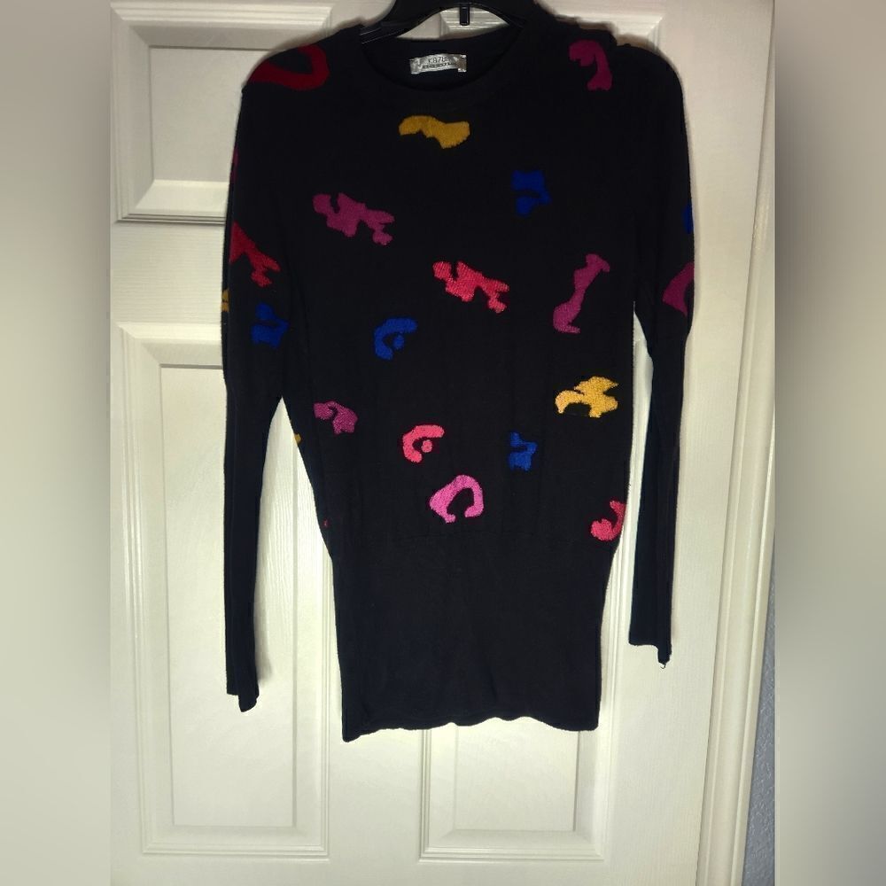 Kazee M Viscose Blend Black Abstract Print Lngslvs Knit Women’s Sweater